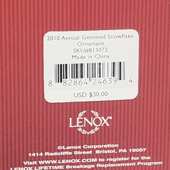 Lenox 2010 Annual Gemmed Snowflake Christmas Ornament w Box 813072 Green Crystal - Picture 4 of 8